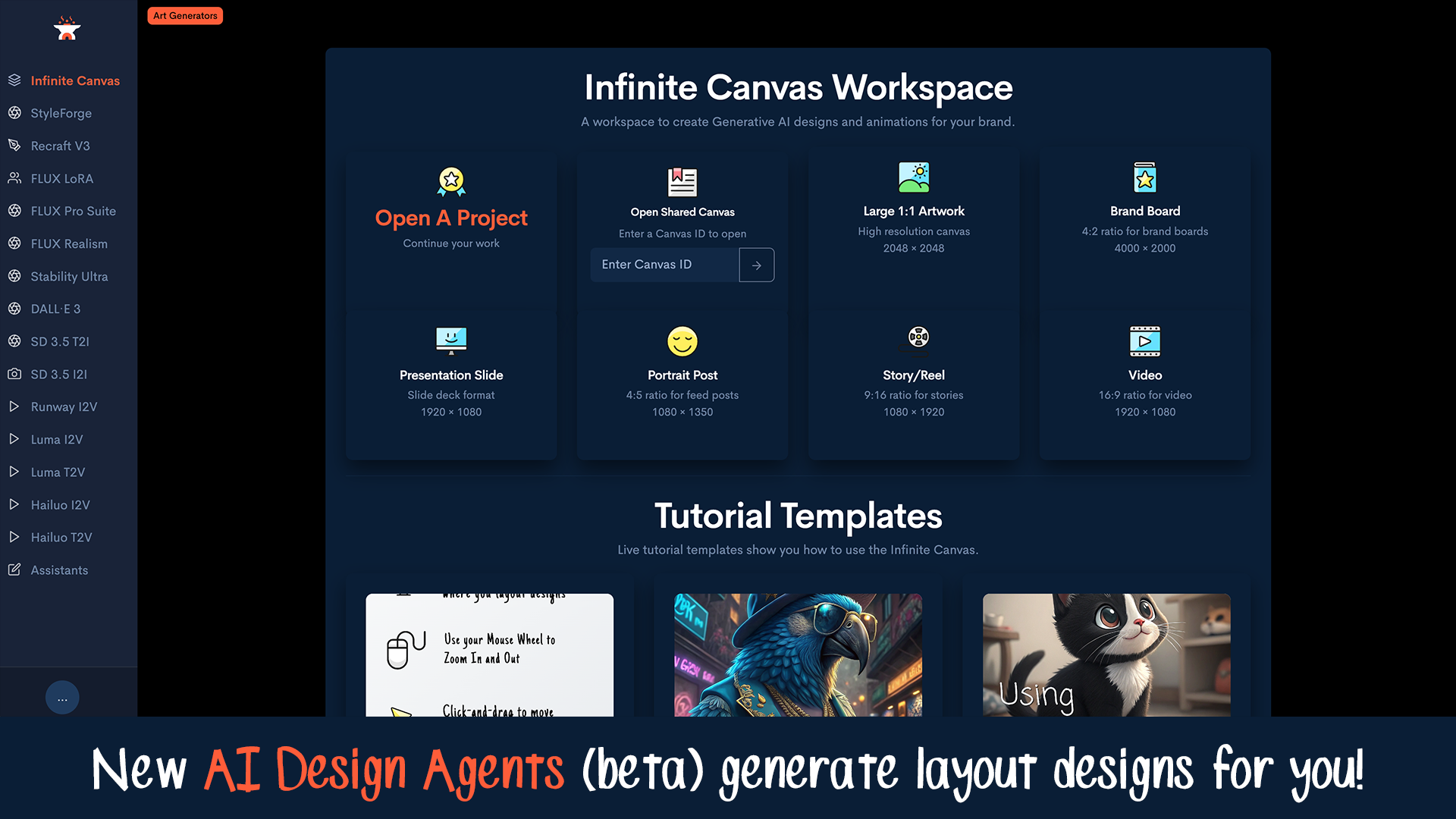 Infinite canvas interface
