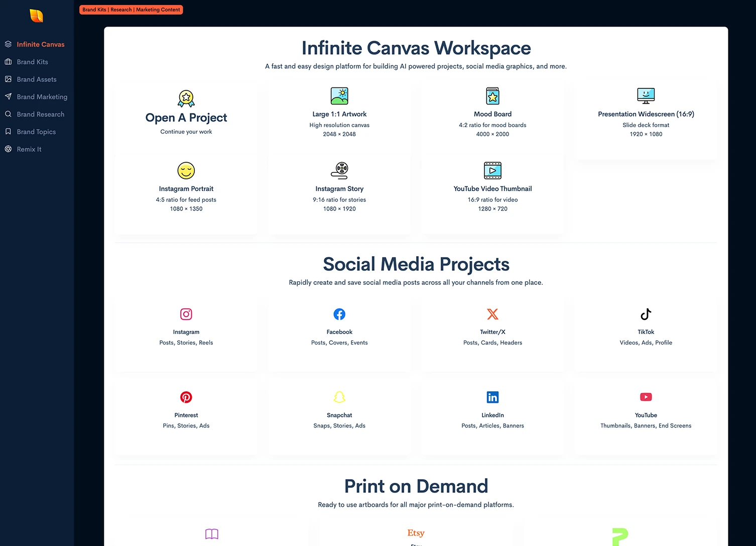 Infinite canvas interface